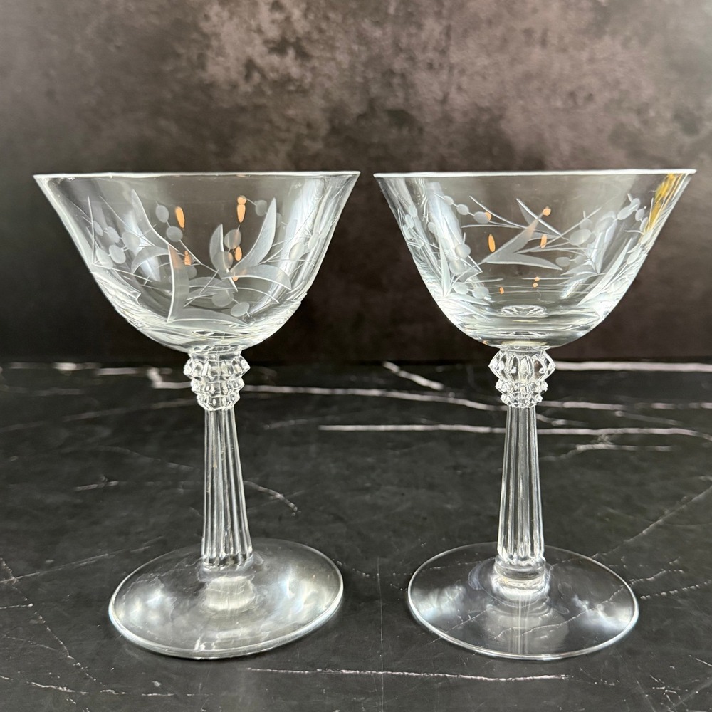 VTG PAIR (2) Fostoria Cynthia Pattern 5 1/2in Sherbet Champagne Coupes